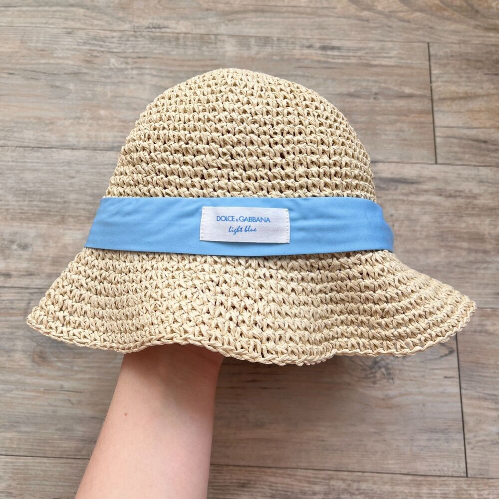 Dolce & Gabbana Light Blue Straw Hat Beige Sun Hat Designer Summer Cottage Cute